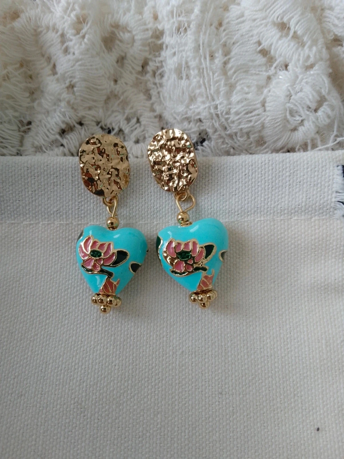 Boucles d'oreilles bohèmes coeurs turquoises